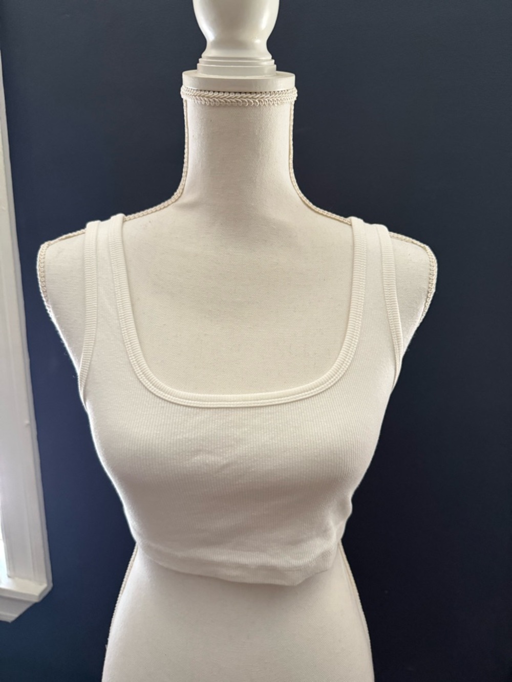 Zara White Ribbed Square-Neck Crop Top